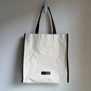 Narciso Rodriguez Cream Canvas w/ Black Faux Leather Trim Tote Bag